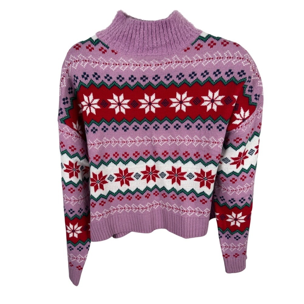 33 Degrees‎ Fair Isle Snowflake XXL Purple Red Winter Knit Pullover